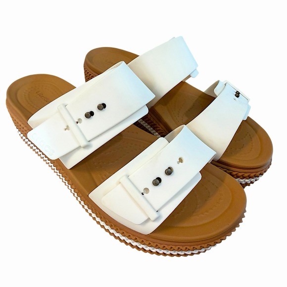 Crocs Brooklyn Woven Buckle Platform Sandal Chalk Wedge Slide LiteRide Women's 8 - Picture 13 of 15